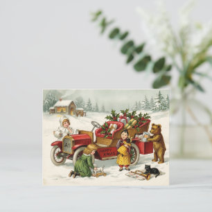Festividades Cartão postal de Natal de crianças com carro de br