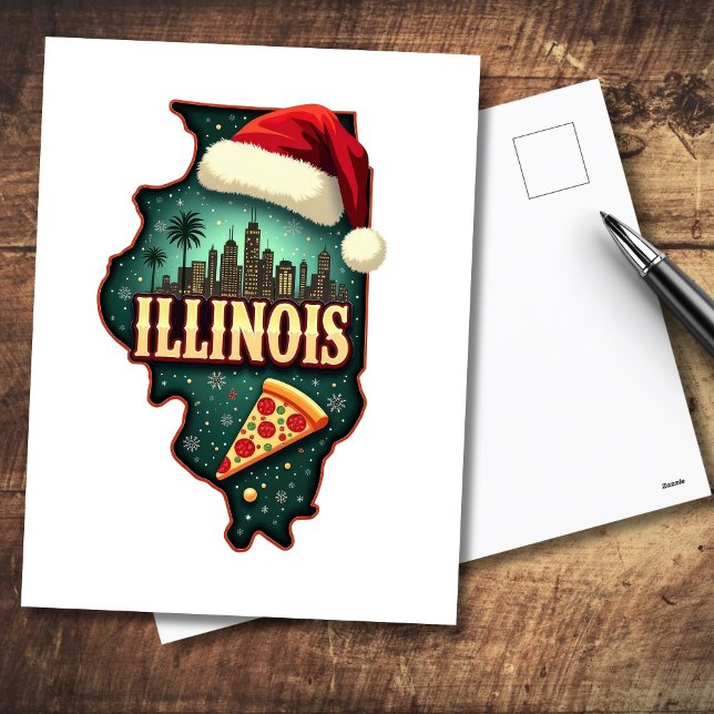Festividades Cartão postal de Natal do Estado de Illinois (Merry Christmas from Illinois.  Other items available with this design on.)