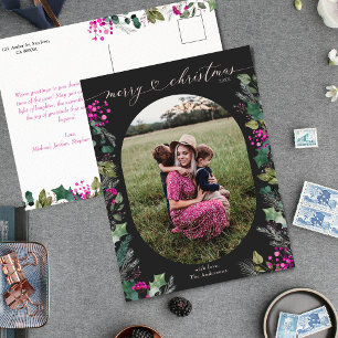 Festividades Cartão postal de Natal elegante Boho preto e rosa