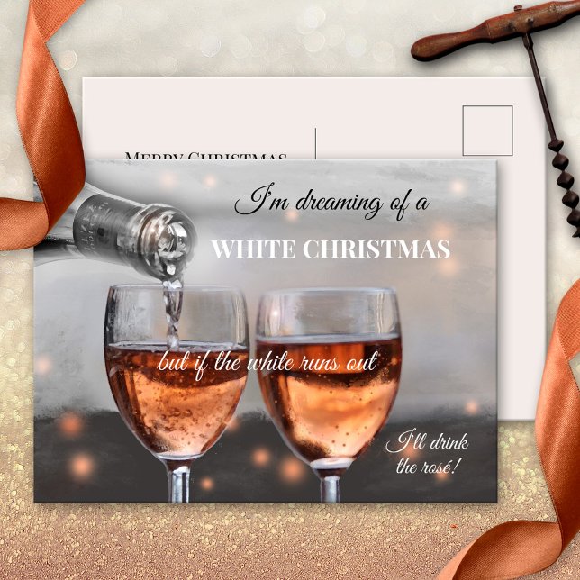 Festividades Cartão postal de Natal engraçado com vinho Rosé (Funny Christmas postcard for wine lovers, showing a painting of two glasses with a rosé wine)