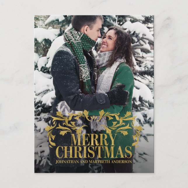 Festividades Cartão postal de Natal Feliz e Dourado do Ornament (Frente)