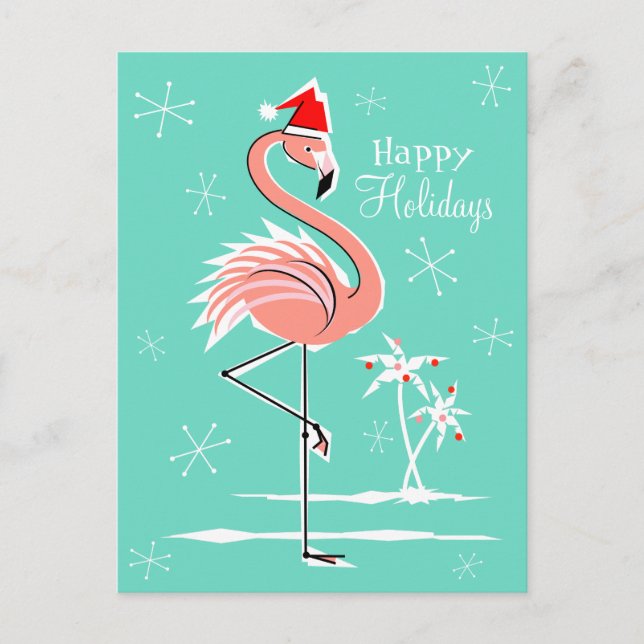 Festividades Cartão postal de Natal Flamingo Happy Holidays (Frente)