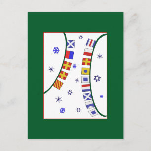 Festividades Cartão postal de Natal Merry com Bandeira Náutica