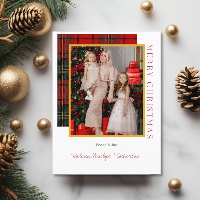 Festividades Cartão postal de Natal Moderno da Xadrez Elegante (Elegant Plaid Modern Christmas Photo Postcard
)