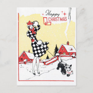 Festividades Cartão postal de Natal para a mulher retrô