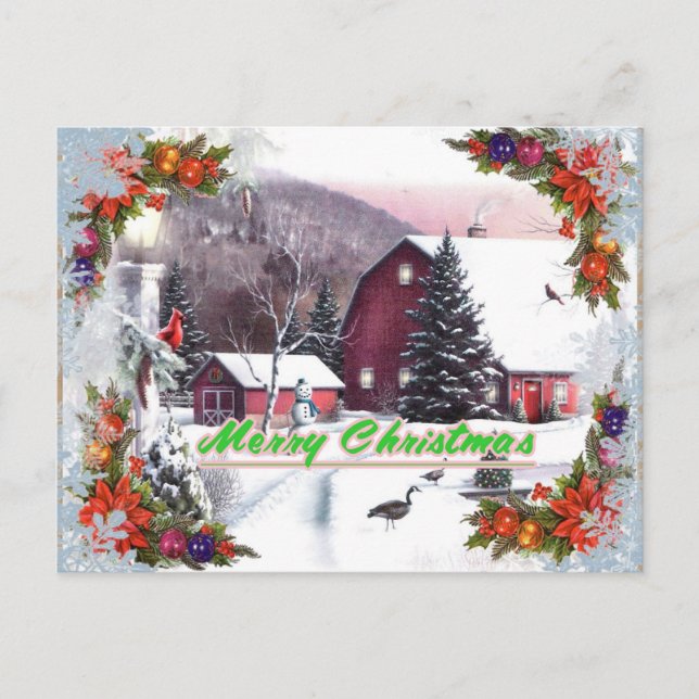 Festividades Cartão postal de Natal Red Barn (Frente)