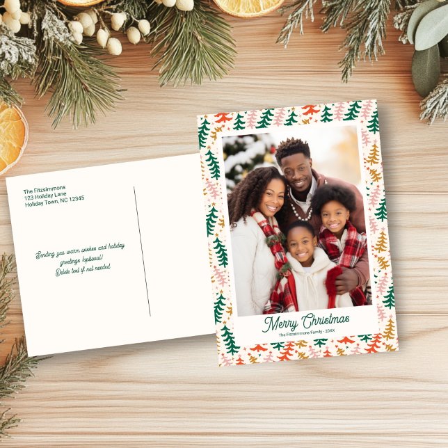 Festividades Cartão postal de Natal Retroativo (Retro Christmas Trees Holiday Postcard)