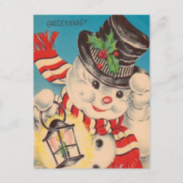 Festividades Cartão postal de Natal vintage de homem de neve de