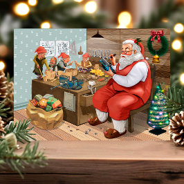 Festividades Cartão postal de Natal vintage de oficina de Papai