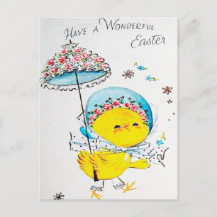 Festividades Cartão postal de Páscoa de um pintinho fofo retrô 
