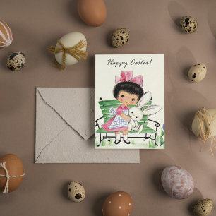 Festividades Cartão postal de Páscoa retrô vintage garota Féria