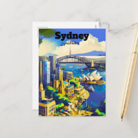 Cartão postal de Sydney, cartão da cidade desenhad