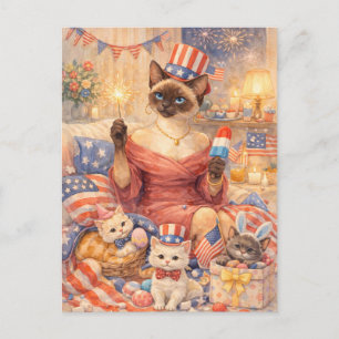 Festividades Cartão postal do gato diva da piscina de 4 de julh