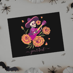 Festividades Cartão postal Funny Skeleton Guitar Dia de los Mue