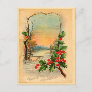 Festividades Cartão postal Holly de natais vintages