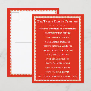 Festividades Cartão postal LYRICS DE 12 DIAS / Vermelho