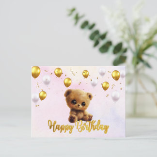 Festividades Cartão postal "Parabéns" com um ursinho de pelúcia