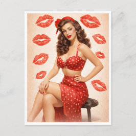 Festividades Cartão Postal Pin-Up de Bolinhas Vintage – Glamour