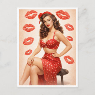 Festividades Cartão Postal Pin-Up de Bolinhas Vintage – Glamour