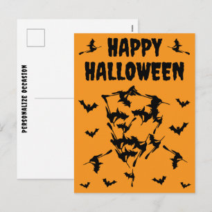 Festividades Cartão Postal Silhueta de Caveira de Bruxas Voador