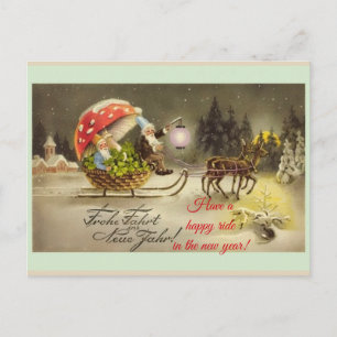 Festividades Cartão postal vintage de Ano Novo alemão com elfos