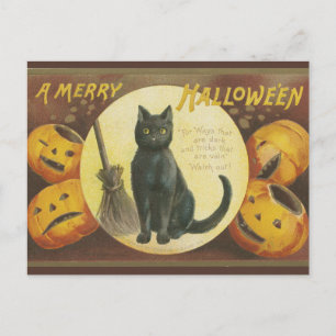 Festividades Cartão postal vintage de Halloween com abóboras e 