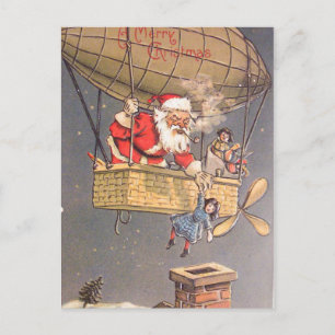 Festividades Cartão postal Vintage do Balão de Ar Quente Santa