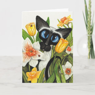 Festividades Cartão Primavera de Páscoa para gatos siameses