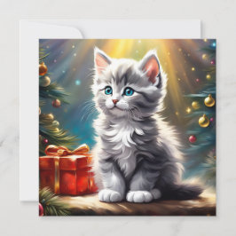 Festividades Cartão Quadrado de Kitten de Natal bonito