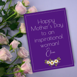 Festividades Cartão roxo de flores brancas de aquarela mãe