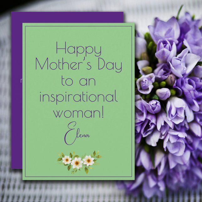 Festividades Cartão verde da mãe de flores brancas de aquarela (Criador carregado)