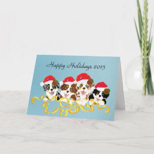 Festividades Cartoon de Natal Aussie Puppies Cartão de Saudação