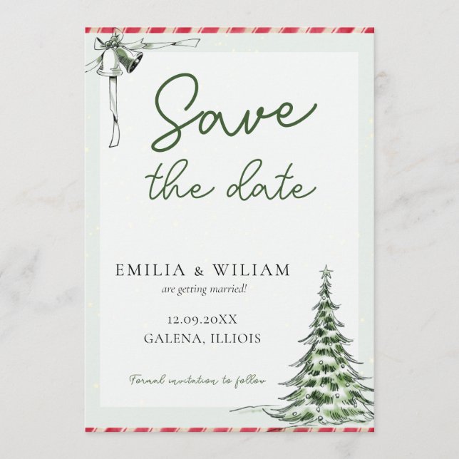 Festividades Casamento de Natal Salve o Cartão com fotos de Dat (Frente)