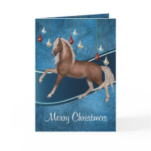 Cavalo a Azul com Fita Cartão de Natal Feliz 2