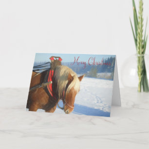 Festividades Cavalo de trabalho no cartão de Natal da neve