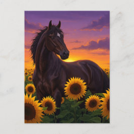 Festividades Cavalo Girassol ao Pôr do Sol Cartão Postal de Art
