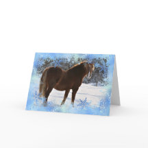Cavalo no cartão de Natal da neve