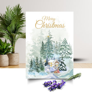Festividades Cena de Floresta de Inverno Cartão de Natal
