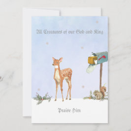 Festividades Cena de inverno com Cartão Religioso de Veado