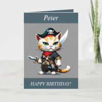 Chibi Cat vestida como Cartão de Aniversário Pirat