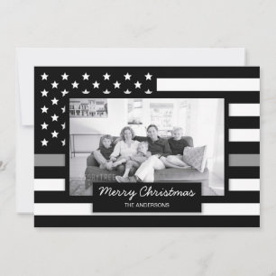 Festividades Cinza de Natal Thin Line American Flag Cartão com