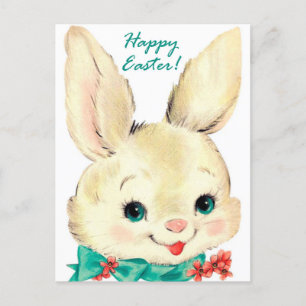 Festividades Coelhinho de Páscoa retrô fofo cartão postal de fe