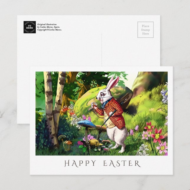Festividades Coelho Branco | Cartão postal de Páscoa Alice no P (Frente/Verso)