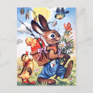 Festividades Coelho de Páscoa retrô vintage cartão postal de fe