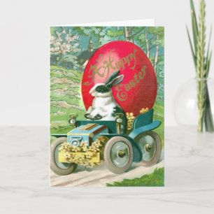Festividades Coelho de Páscoa Vintage Dirigindo Carro Cartão de