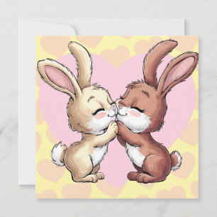 Festividades Coelhos Beijando Cartão de Dia dos Namorados Coraç