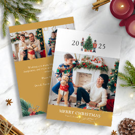 Festividades Colagem de Fotos de Natal em Dourado Cartão de Fér