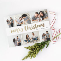 Colagem de fotos de Natal em dourado Cartão de Nat