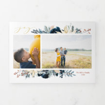 Cartão de Férias de Natal de Alegria Azul e Dourad