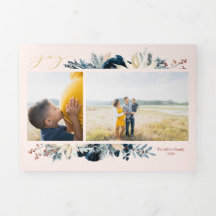 Cartão de Férias de Natal de Alegria Azul e Dourad